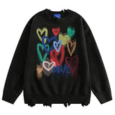 Oversized Knitted Heart Hole Loose Y2K Sweatshirt